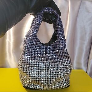 Silver Blue Ombre Luxury Designer Style Rhinestones Crystals Shine Swarovski Bag